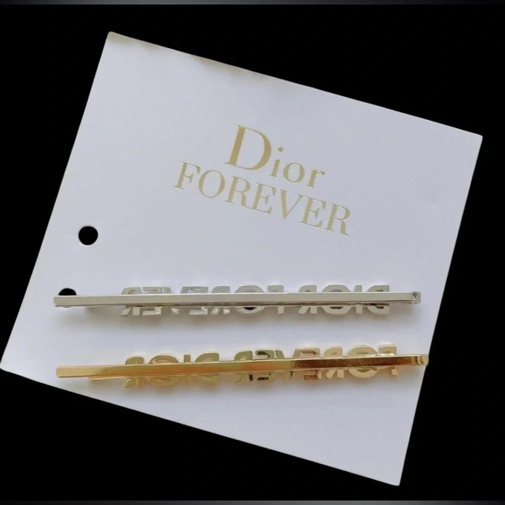 New in Sleeve Dior Set of 2 VIP Gold and Silver Metal Hair Clips Approx 2.5” - Picture 5 of 6